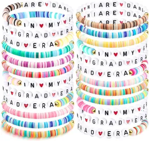 Quelay 24 Pcs Graduation Gift Bracelets Bulk in My Grad Era Clay Beaded Stretch Bracelets for Her Woman Graduation End of Year High School College Thank You Inspirational Jewelry Gifts