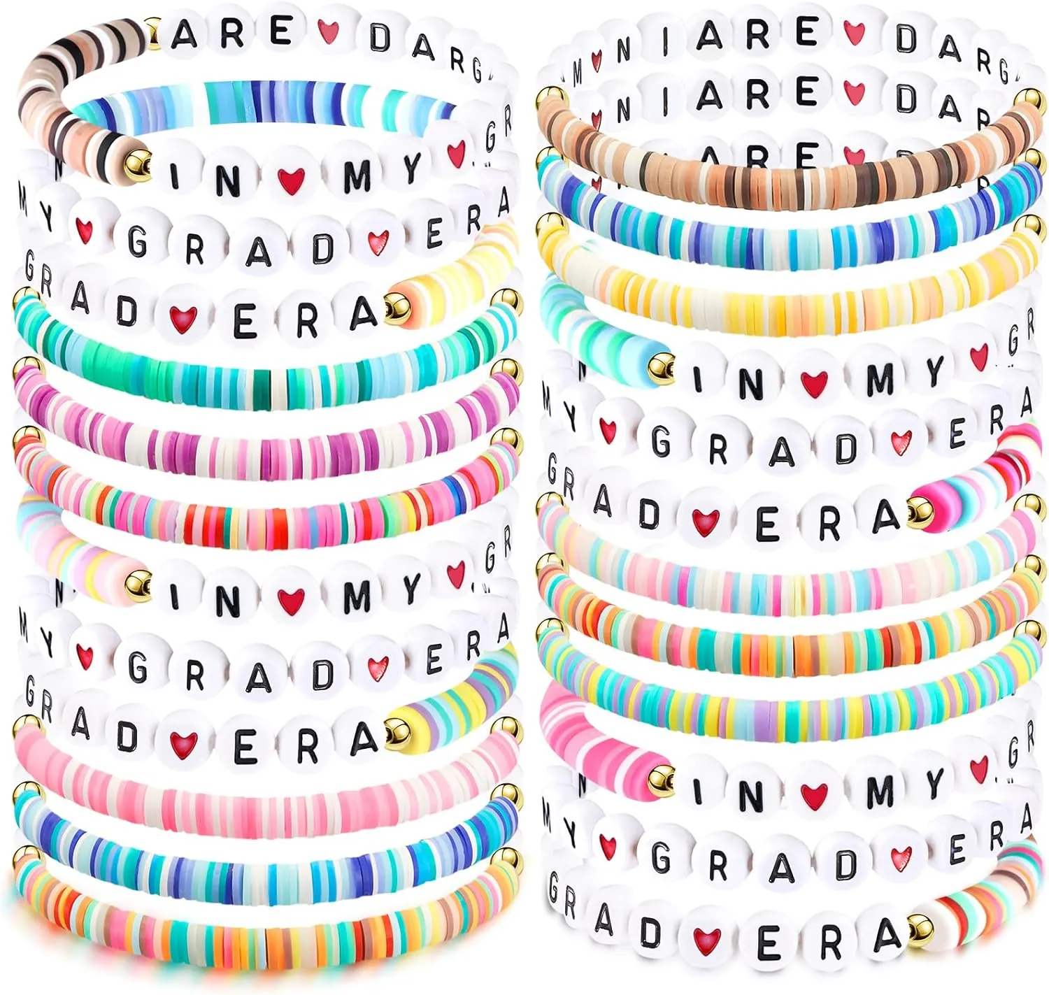 Quelay 24 Pcs Graduation Gift Bracelets Bulk in My Grad Era Clay Beaded Stretch Bracelets for Her Woman Graduation End of Year High School College Thank You Inspirational Jewelry Gifts