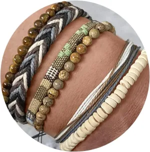Raicegs Braided Bracelets for Men Beaded Bracelets Blue Brown Wrap Wood Beads Cuff Bracelet Gifts for Men Jewelry