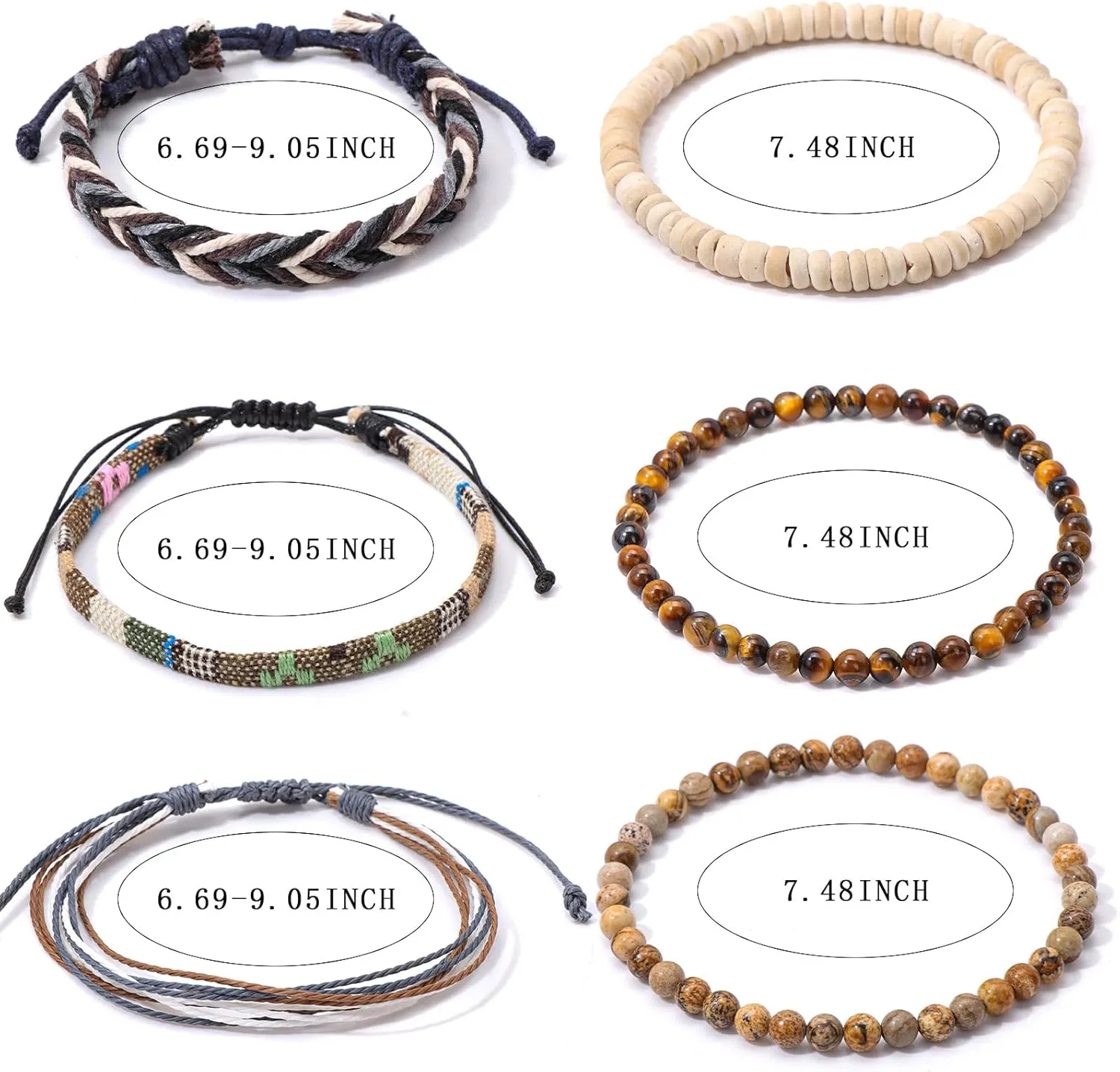 Raicegs Braided Bracelets for Men Beaded Bracelets Blue Brown Wrap Wood Beads Cuff Bracelet Gifts for Men Jewelry