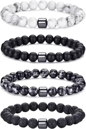 RANKEEF Mens Beaded Bracelets Set 8MM Tiger Eye Lava Stone Stretch Natural Stone Men's Bead Bracelet Mens Bracelet