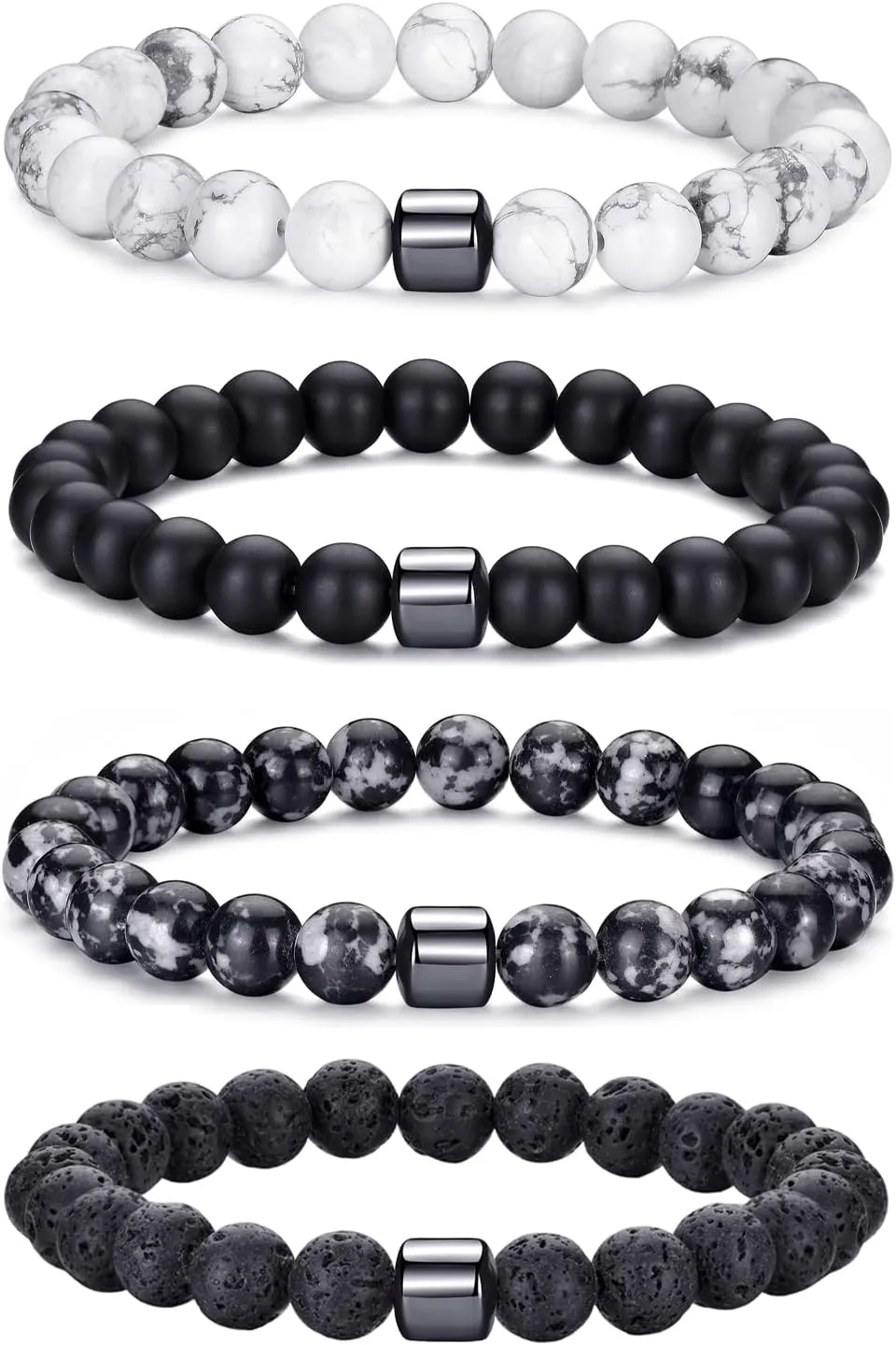 RANKEEF Mens Beaded Bracelets Set 8MM Tiger Eye Lava Stone Stretch Natural Stone Men's Bead Bracelet Mens Bracelet