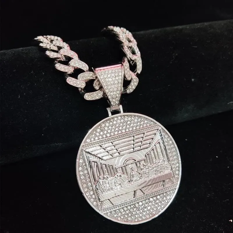 Razered Men Women Hip Hop The Last Supper Pendant Necklace with 13mm Cuban Chain HipHop Iced Out Bling Necklaces Fashion Charm Jewelry - Gold color - 24inch