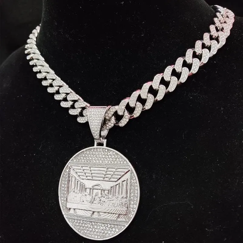 Razered Men Women Hip Hop The Last Supper Pendant Necklace with 13mm Cuban Chain HipHop Iced Out Bling Necklaces Fashion Charm Jewelry - Gold color - 24inch