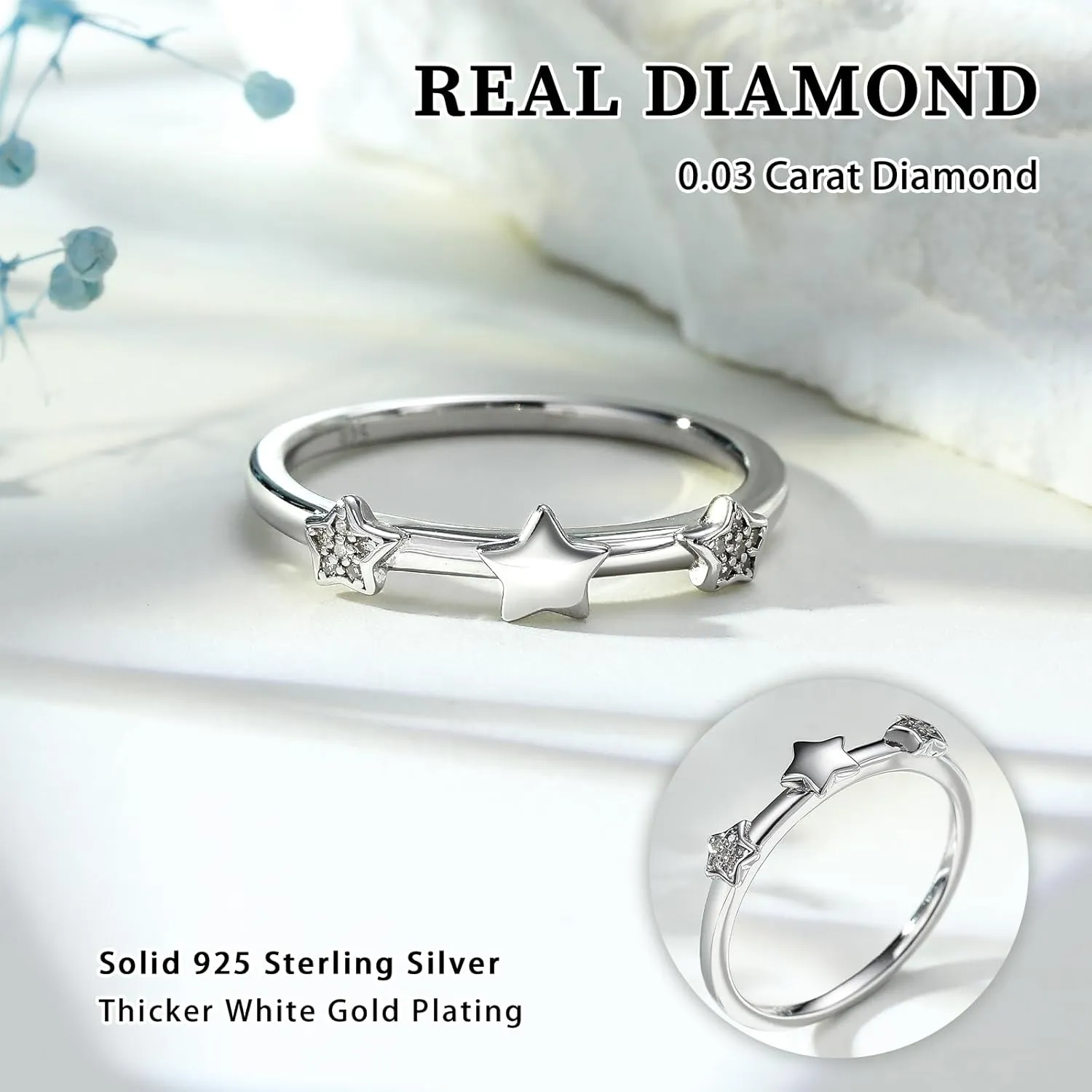 Real Diamond Band Rings for Women 925 Sterling Silver Gold Plated Natural Black Spinel Enagement Wedding Band Eternity Ring with Diamonds Size 6 to 10