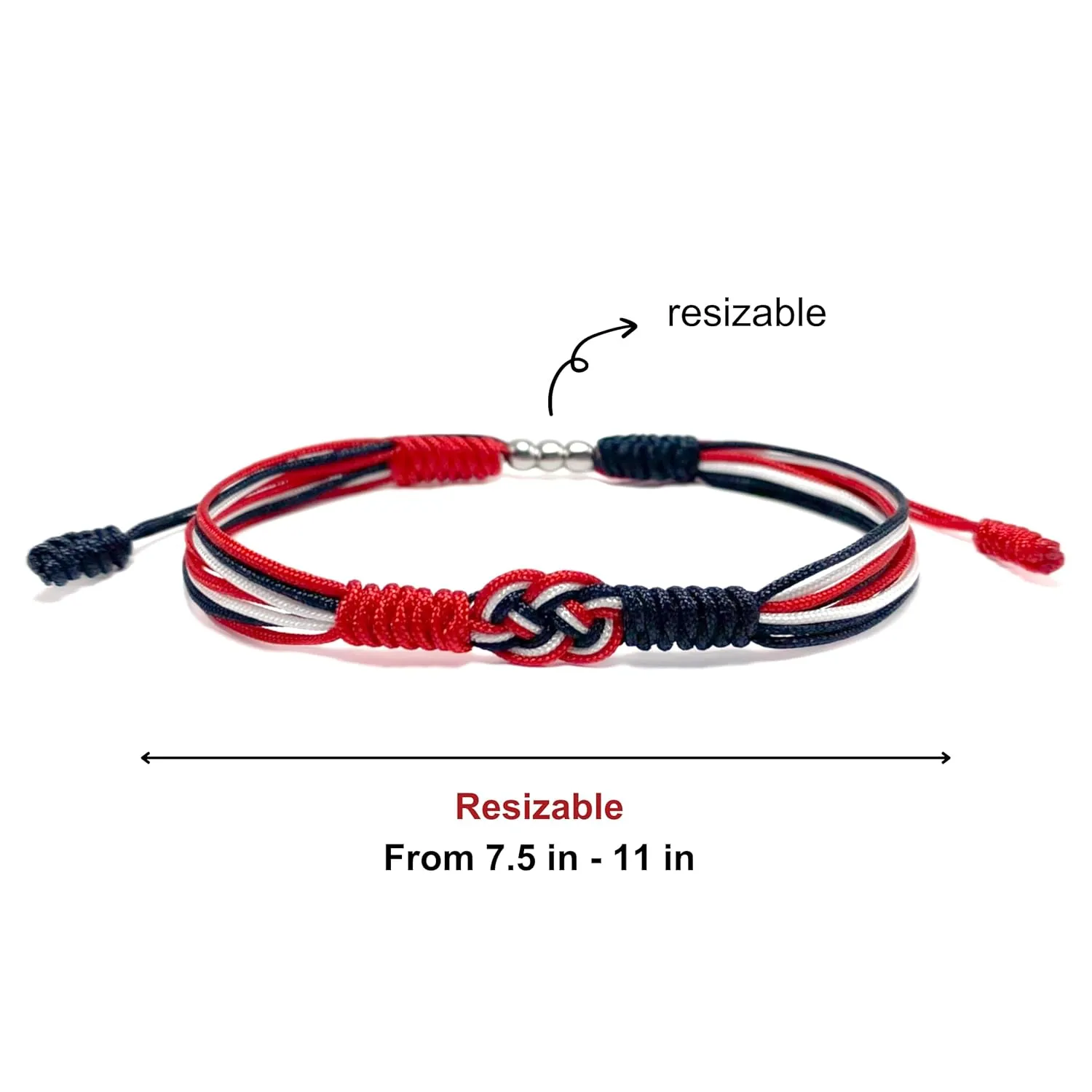 Red, White and Black Patriotic Infinity String Bracelet, Yemen, Limousin, Berlin, Amsterdam and More Flag Color Bracelet, Surfer Wrist Wrap Bracelet Lucky and Protection