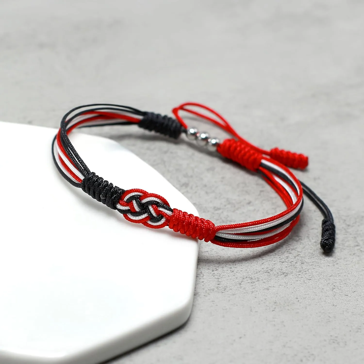Red, White and Black Patriotic Infinity String Bracelet, Yemen, Limousin, Berlin, Amsterdam and More Flag Color Bracelet, Surfer Wrist Wrap Bracelet Lucky and Protection