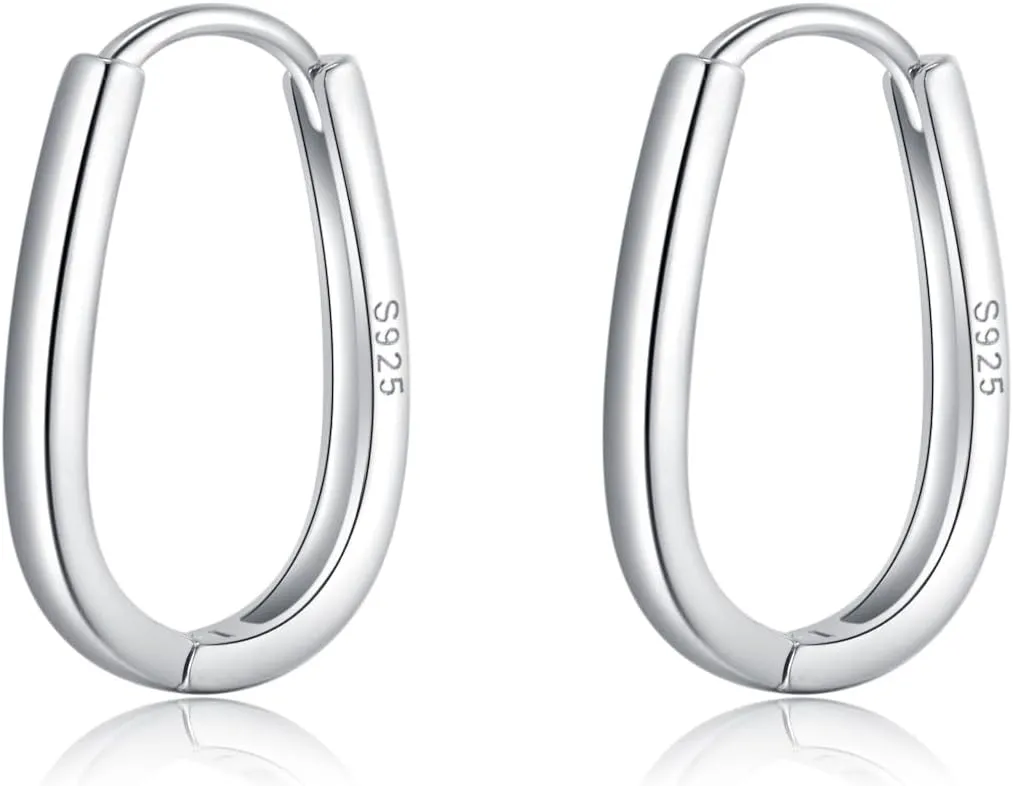 Reffeer 925 Sterling Silver Oval Hoop Earrings for Women Teens Teardrop Hoop Earrings Minimalist Huggie Hoop Earrings