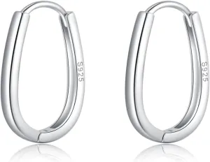 Reffeer 925 Sterling Silver Oval Hoop Earrings for Women Teens Teardrop Hoop Earrings Minimalist Huggie Hoop Earrings