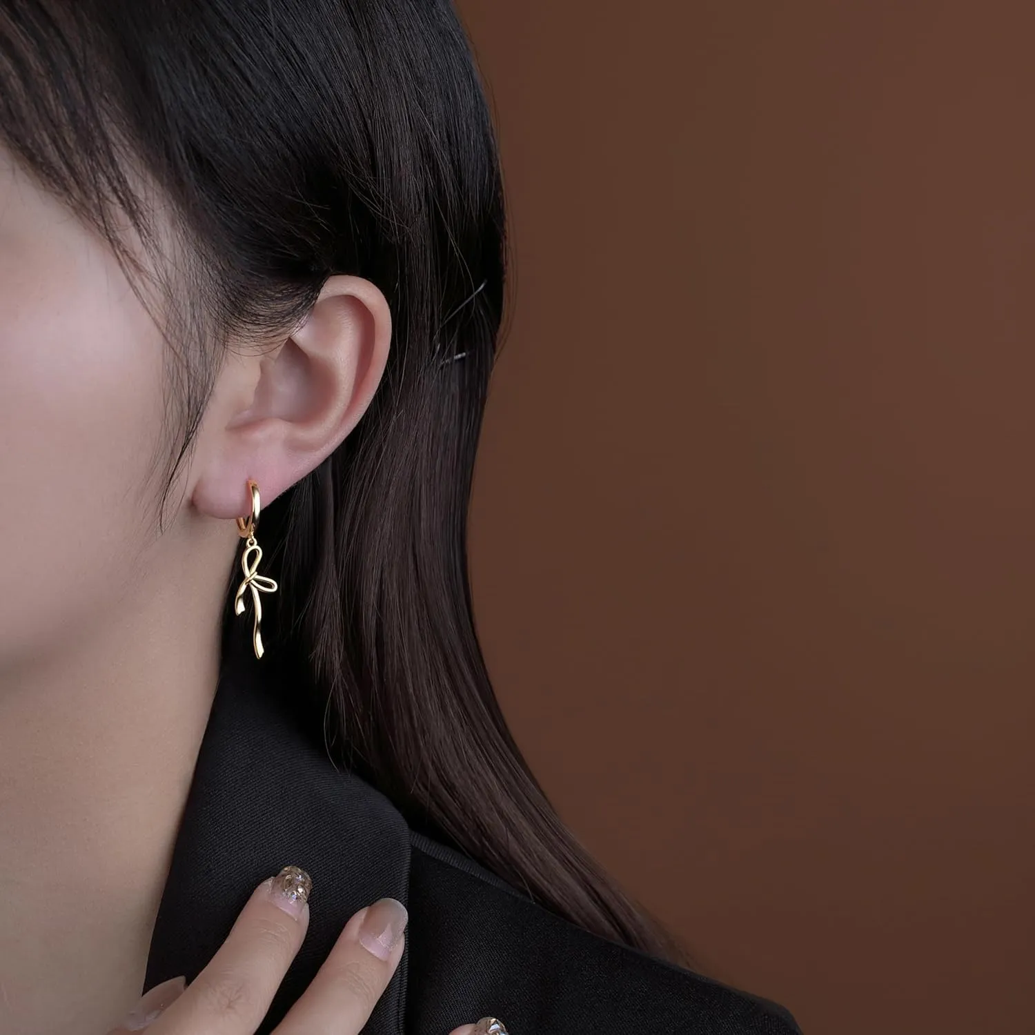 Reffeer Solid 925 Sterling Silver Bow Hoop Earrings Drops for Women Teens Bowknot Hoop Earrings Ribbon Huggie