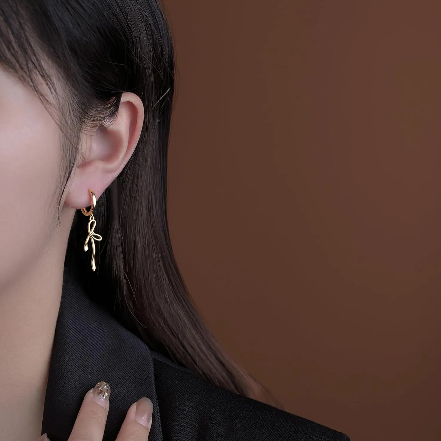 Reffeer Solid 925 Sterling Silver Bow Hoop Earrings Drops for Women Teens Bowknot Hoop Earrings Ribbon Huggie