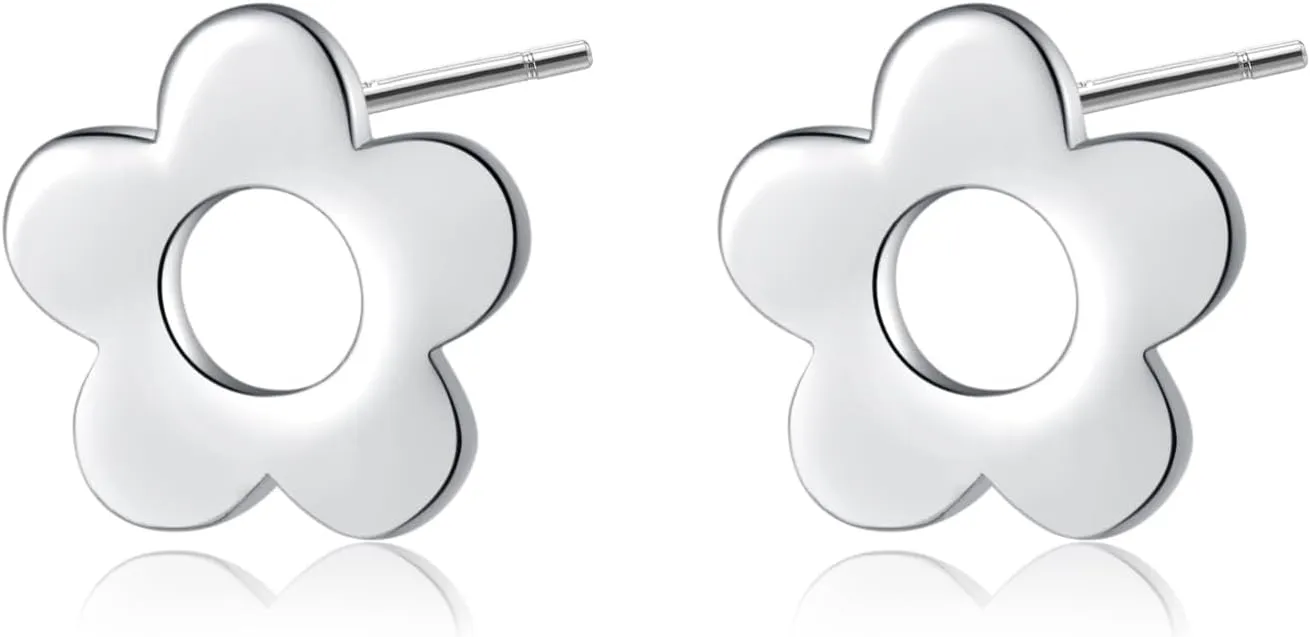Reffeer Solid 925 Sterling Silver Cute Flower Earrings Stud for Women Teens Small Daisy Stud Earrings Hypoallergenic