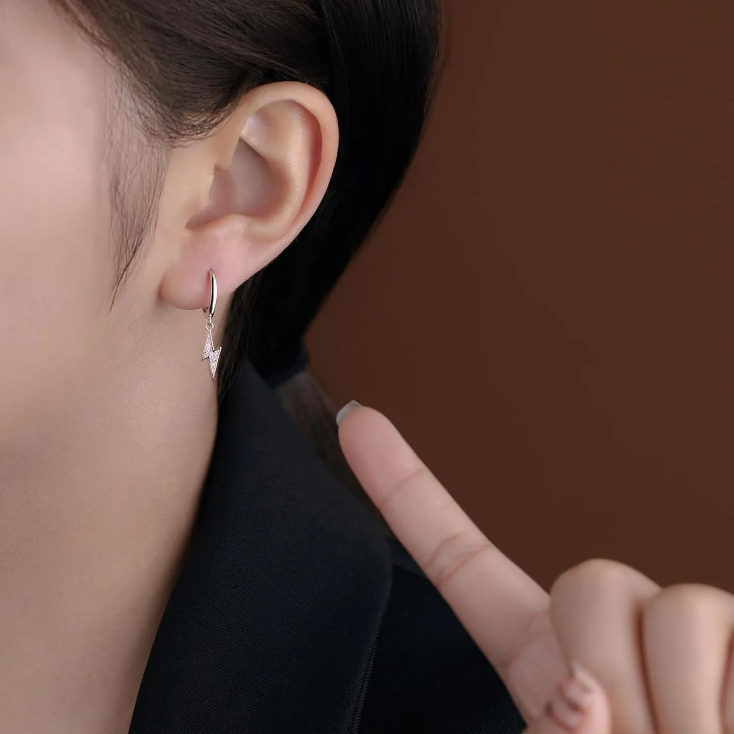 Reffeer Solid 925 Sterling Silver Lightning Bolt Drop Hoop Earrings for Women Teens CZ Lightning Bolt Hoop Earrings Huggie