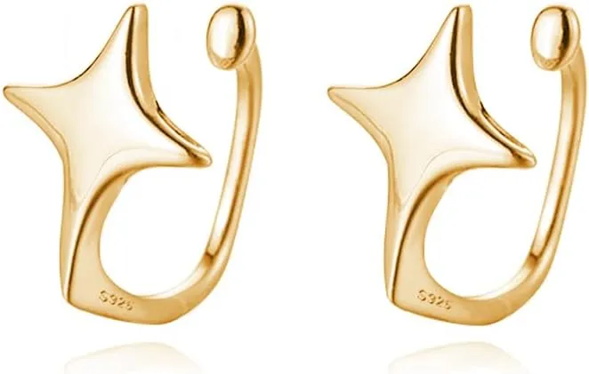 Reffeer Solid 925 Sterling Silver Star Cuff Earrings Cartilage Wraps for Women Teens Helix Earrings Star Clip On Earrings No Piercing