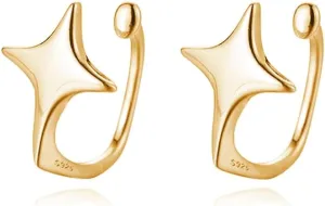 Reffeer Solid 925 Sterling Silver Star Cuff Earrings Cartilage Wraps for Women Teens Helix Earrings Star Clip On Earrings No Piercing