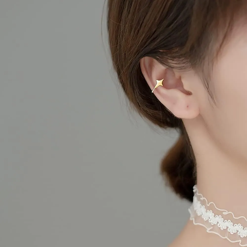 Reffeer Solid 925 Sterling Silver Star Cuff Earrings Cartilage Wraps for Women Teens Helix Earrings Star Clip On Earrings No Piercing