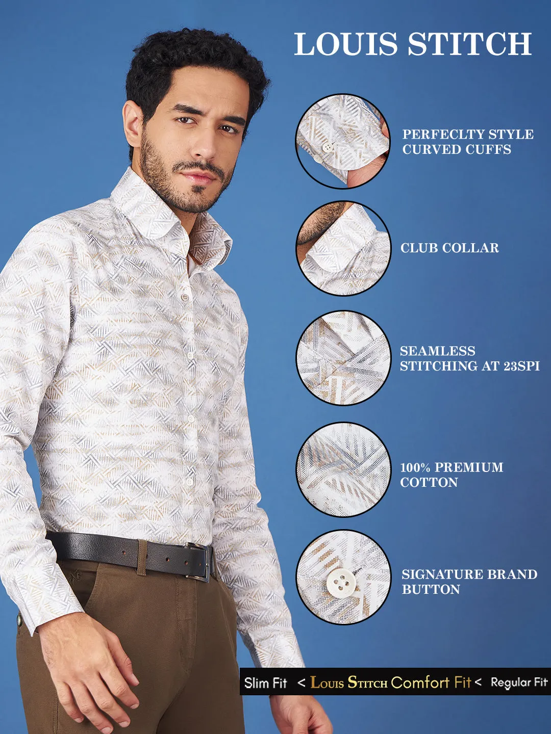 Regular Fit Formal Abstract Yellow Shirt For Men