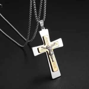 Religious Christian Jesus Cross Pendant Necklace Charm Men Ladies Cross Stainless Steel Pendant Amulet Prayer Jewelry Gift
