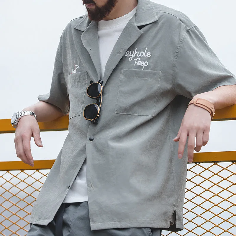 Retro Cuban Collar Solid Color Shirts