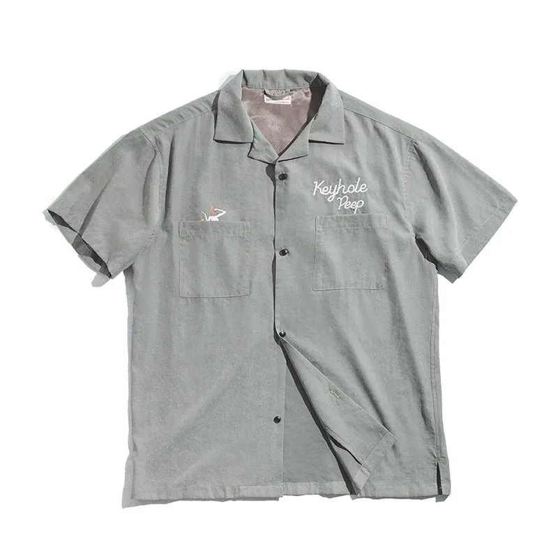 Retro Cuban Collar Solid Color Shirts