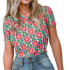 Retro Floral Print Crew Neck T Shirt