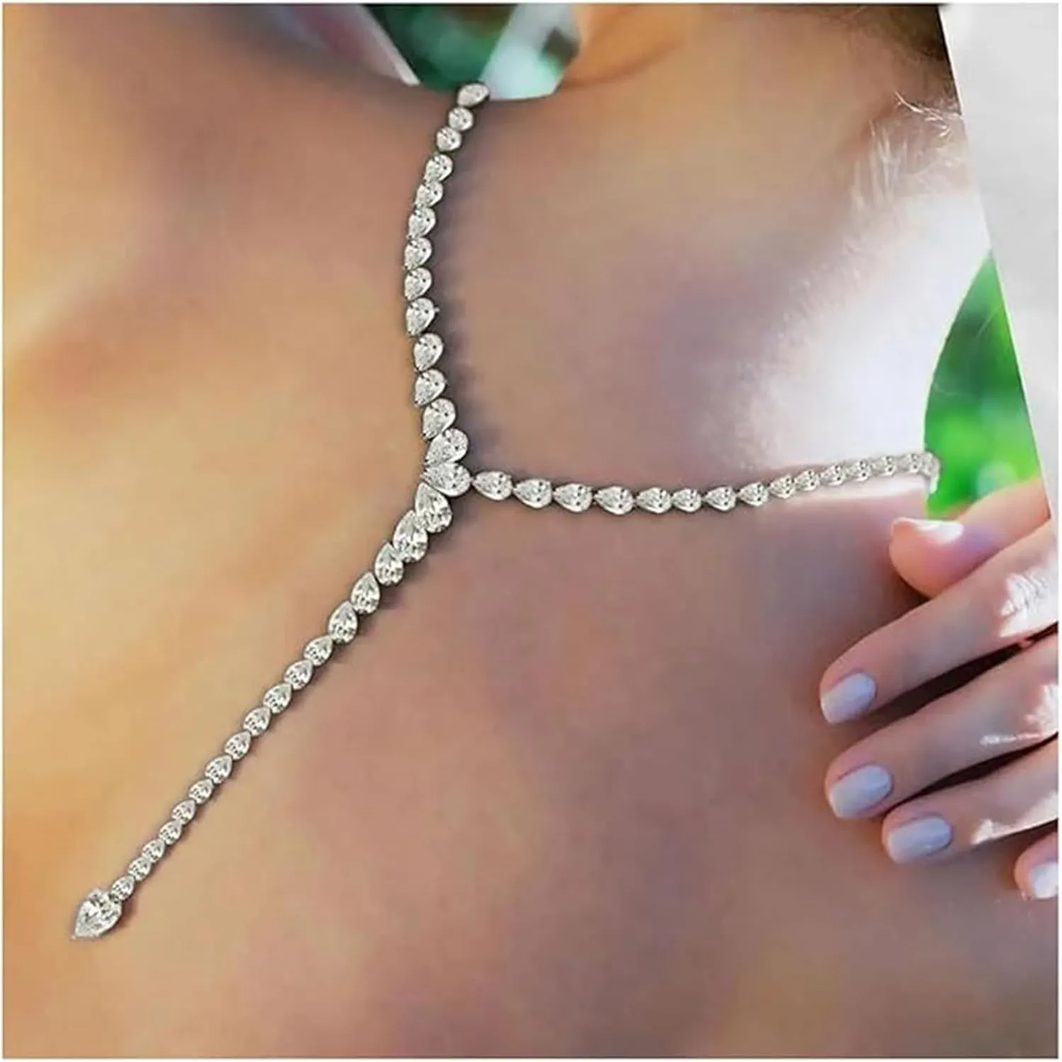 Rhinestone Long Tassel Chain Y Necklace Bridal Jewelry Water Drop Zircon Necklace Accessories for Women