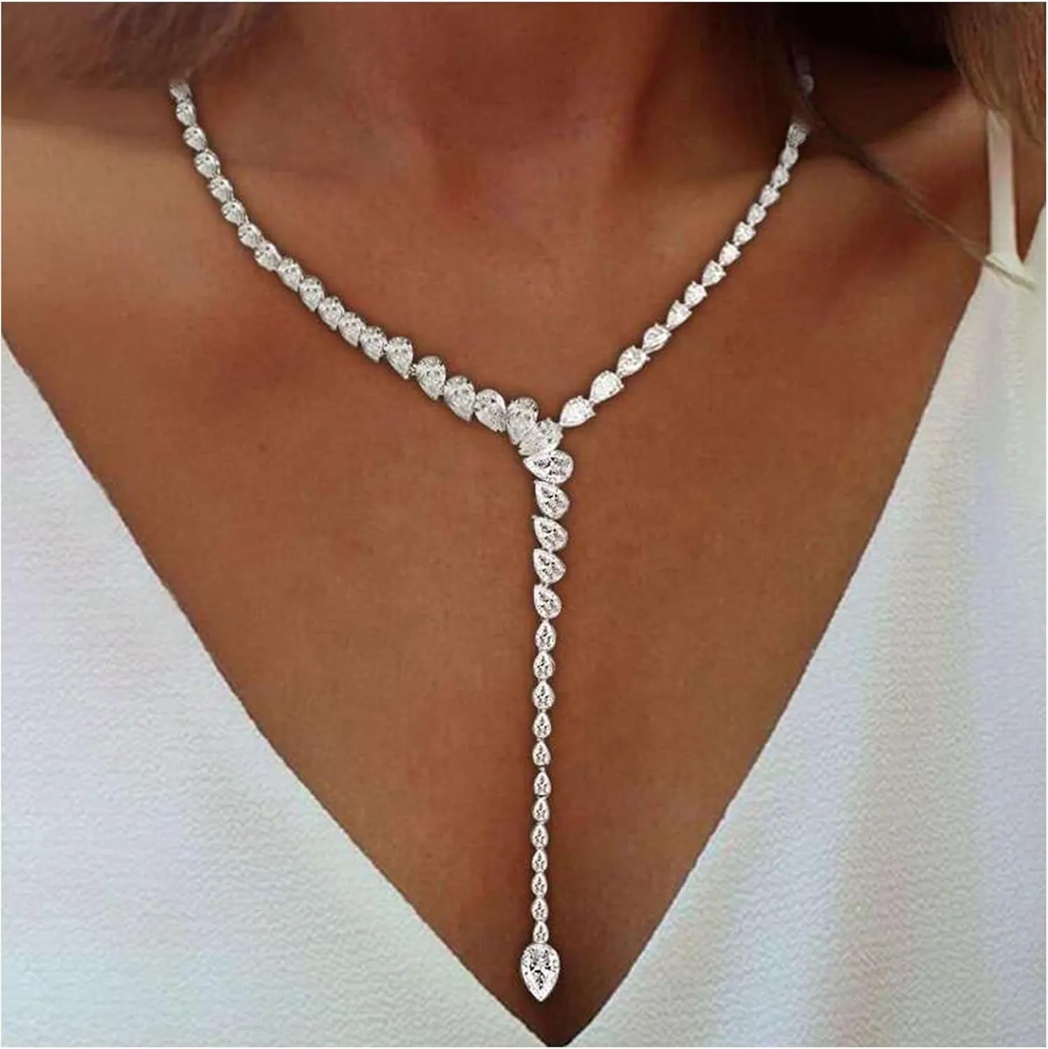 Rhinestone Long Tassel Chain Y Necklace Bridal Jewelry Water Drop Zircon Necklace Accessories for Women