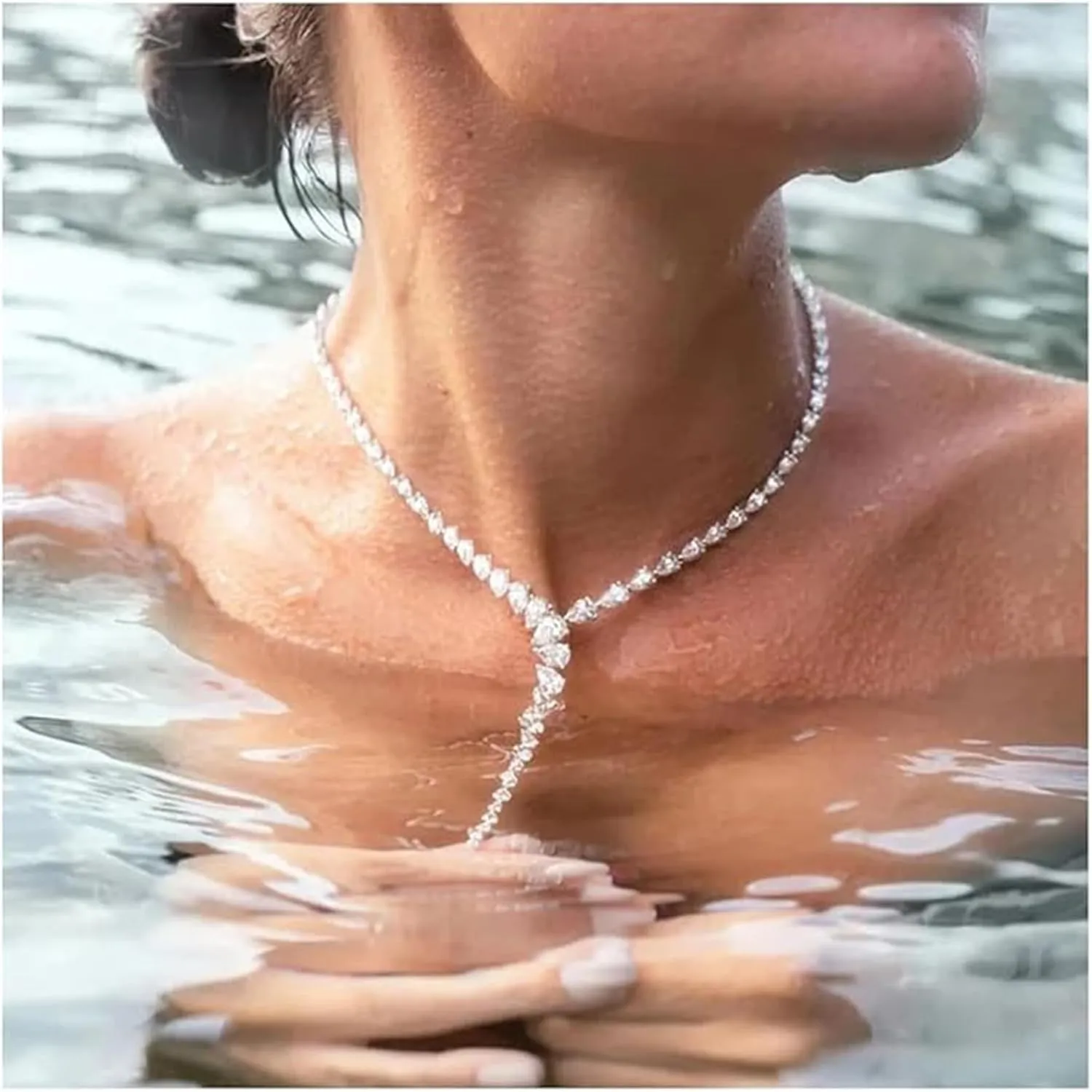 Rhinestone Long Tassel Chain Y Necklace Bridal Jewelry Water Drop Zircon Necklace Accessories for Women