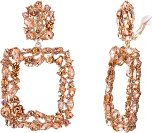 Rhinestone Rectangle Earrings Clip-on Geometric Statement Drop Dangle Earring for Women