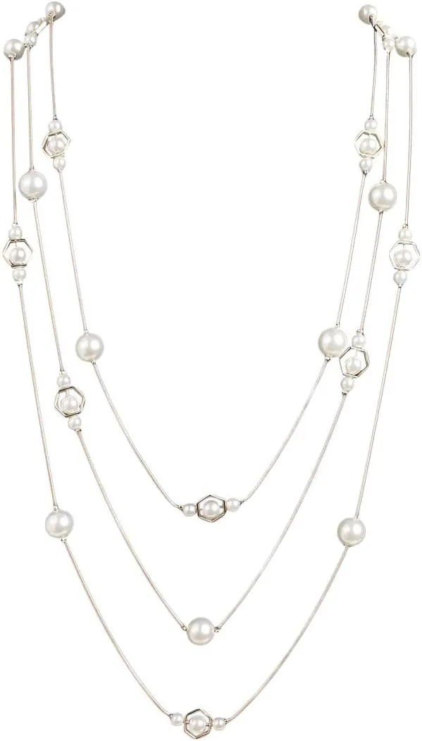 RIAH FASHION Acrylic Faux Pearl Statement Necklace - Bridal Wedding Drape Long Wrap Multi Layer Simple Necklace Braided, Twisted, Bib, Hammock, Layering