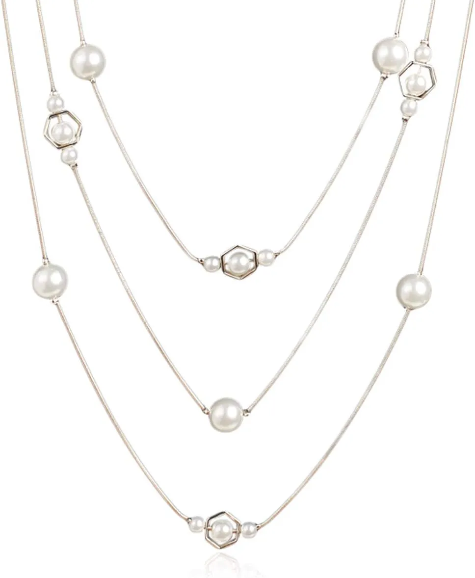RIAH FASHION Acrylic Faux Pearl Statement Necklace - Bridal Wedding Drape Long Wrap Multi Layer Simple Necklace Braided, Twisted, Bib, Hammock, Layering