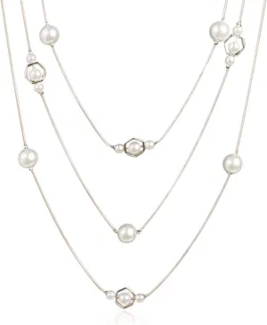 RIAH FASHION Acrylic Faux Pearl Statement Necklace - Bridal Wedding Drape Long Wrap Multi Layer Simple Necklace Braided, Twisted, Bib, Hammock, Layering