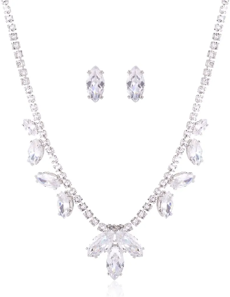 RIAH FASHION Chain Drape Multi Strand Long Layered Waterfall Necklace - Sparkly Rhinestone Statement Bib, Metallic Bead Collar Choker Earrings Set