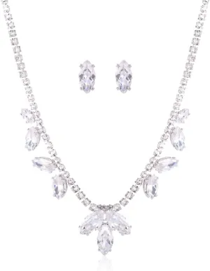 RIAH FASHION Chain Drape Multi Strand Long Layered Waterfall Necklace - Sparkly Rhinestone Statement Bib, Metallic Bead Collar Choker Earrings Set