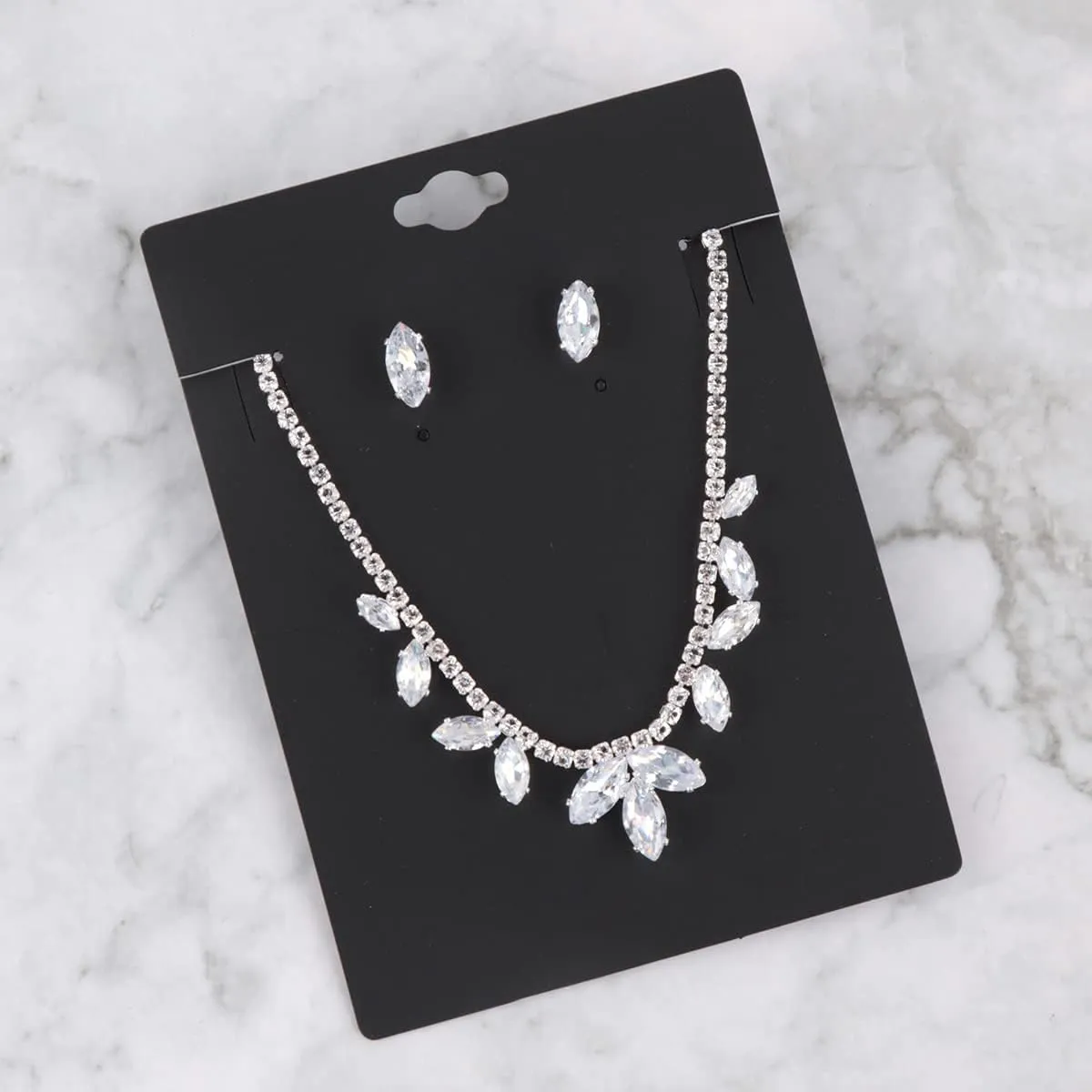 RIAH FASHION Chain Drape Multi Strand Long Layered Waterfall Necklace - Sparkly Rhinestone Statement Bib, Metallic Bead Collar Choker Earrings Set