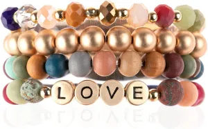 RIAH FASHION Inspirational Lettering Beaded Stretch Bracelet - Religious Christian Cross Strand Wood Mix, Sparkly Crystal Prayer Cuff Bangle