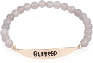RIAH FASHION Inspirational Quote Message Prayer Beaded Bracelet - Christian Bible Cuff Blessed, Faith, Love, Hope Natural Stone Bead Stretch Bangle