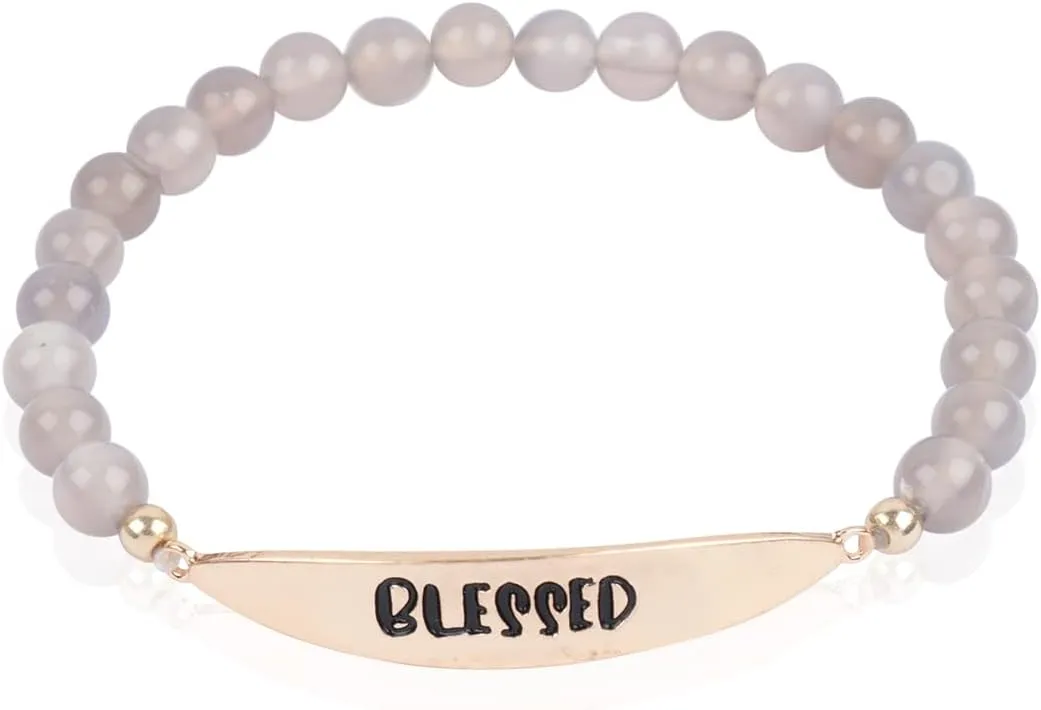 RIAH FASHION Inspirational Quote Message Prayer Beaded Bracelet - Christian Bible Cuff Blessed, Faith, Love, Hope Natural Stone Bead Stretch Bangle