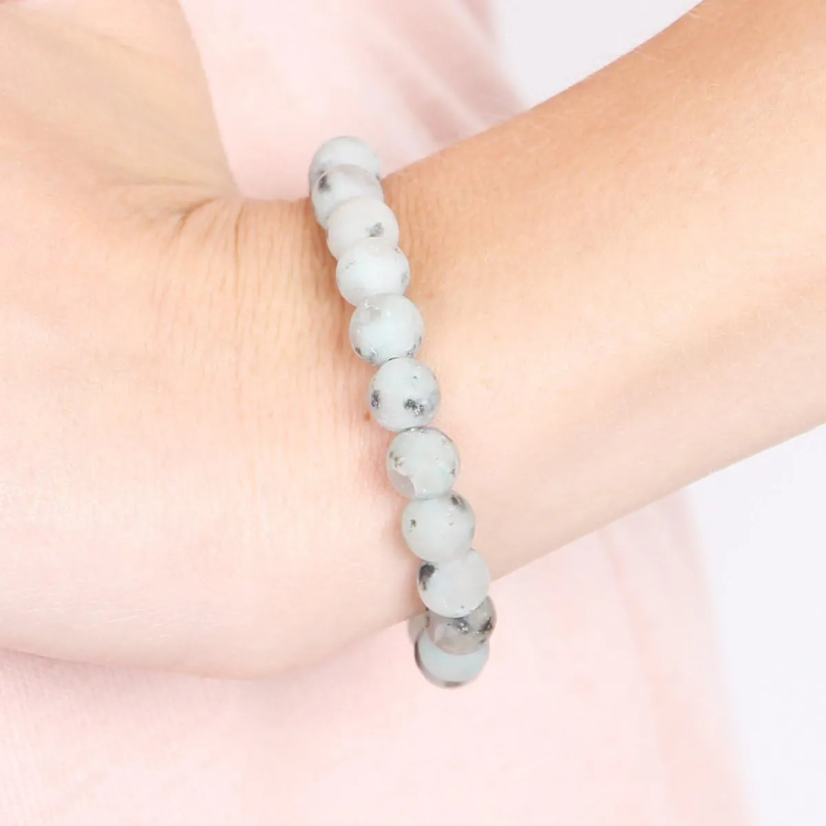 RIAH FASHION Stone Beaded Stretch Yoga Prayer Friendship Bracelet - Healing Lava Semi Precious Natural Gem Quartz, Mermaid Glass Glowing Bead Strand Bangle Cuff
