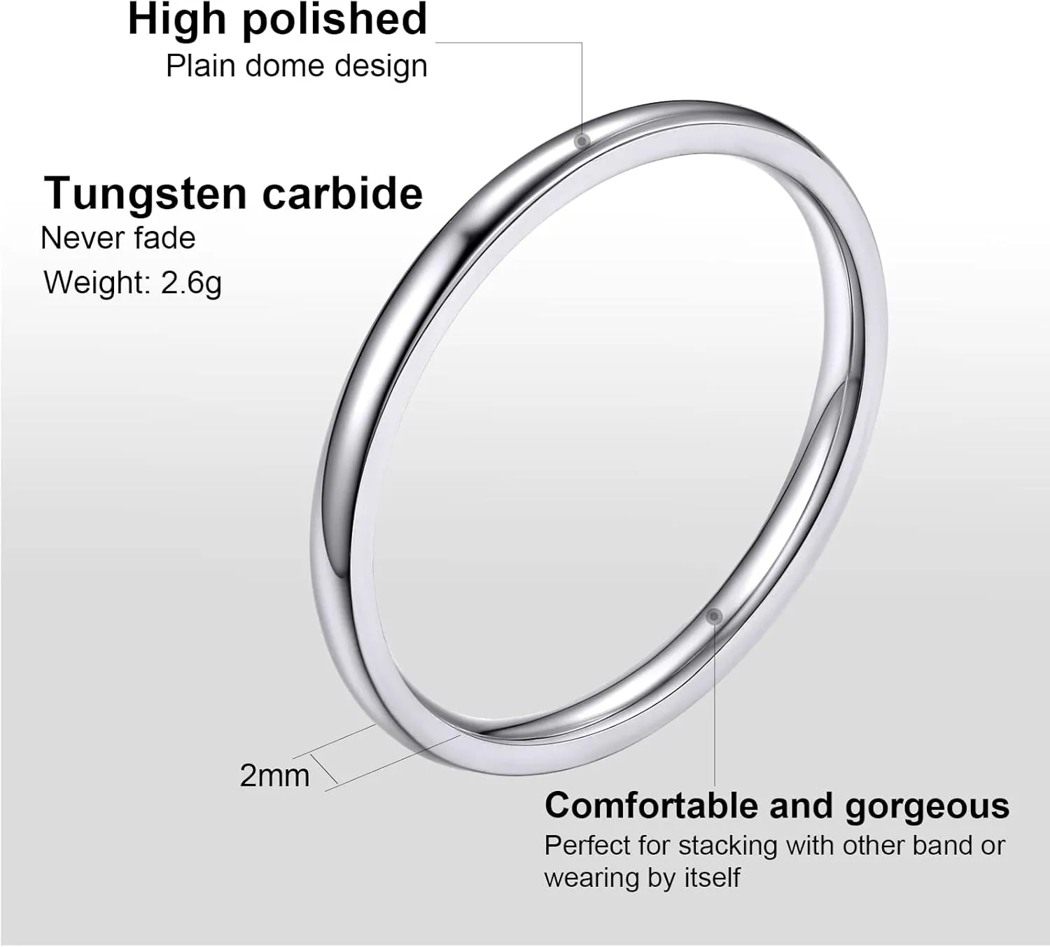 Rings for Teen Girls, Silver Knuckle Rings Womens Rings Tungsten 2mm Thin Plain Stackable Band Ring