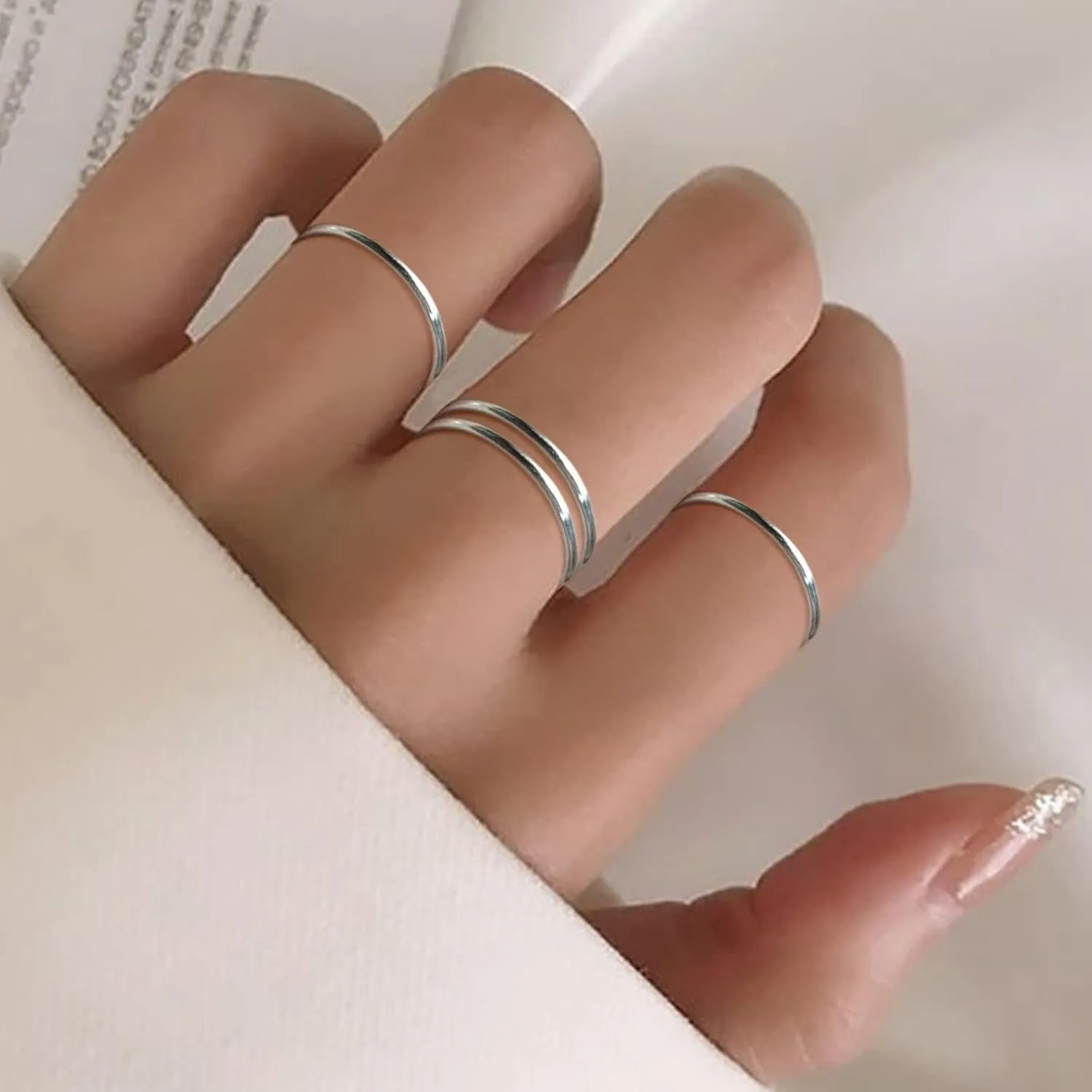 Rings for Teen Girls, Silver Knuckle Rings Womens Rings Tungsten 2mm Thin Plain Stackable Band Ring