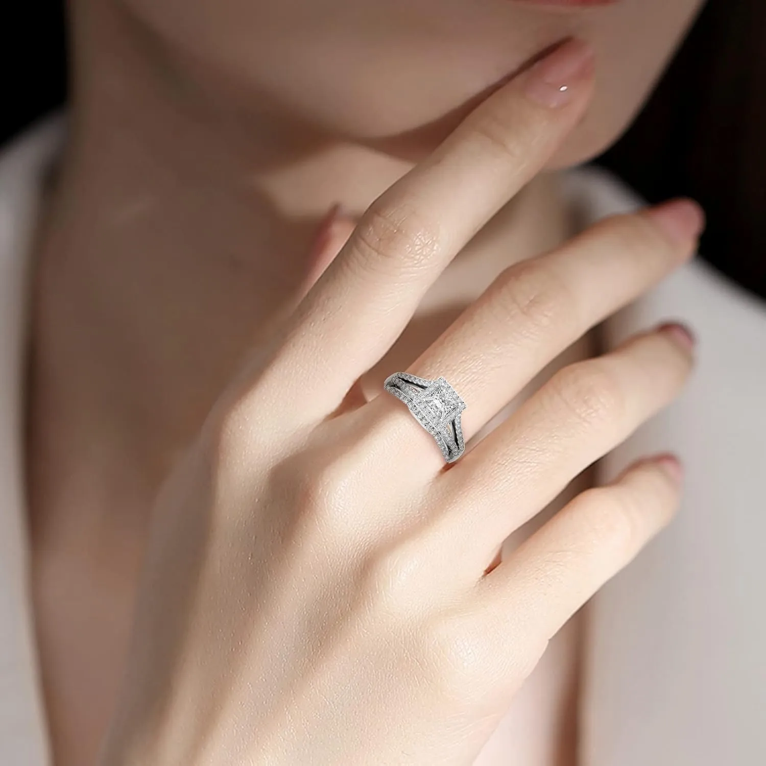 Rings Zircon Inlaid Gold-Plated Jewelry Couple Ring Classic Rings (Silver-A, 5)