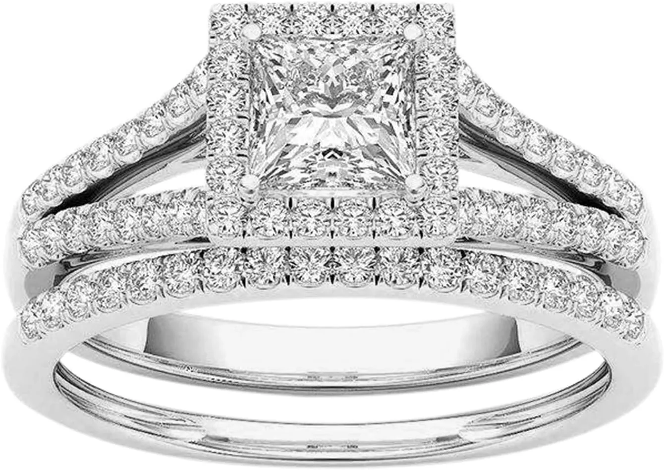 Rings Zircon Inlaid Gold-Plated Jewelry Couple Ring Classic Rings (Silver-A, 5)