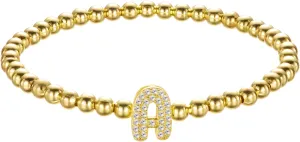 RINHOO Initial Bracelets for Women Dainty 18K Gold Plated Strand Beaded Bracelets with A-Z Crystal Letter Charm Jewelry Gifts for Mother's Day Christmas