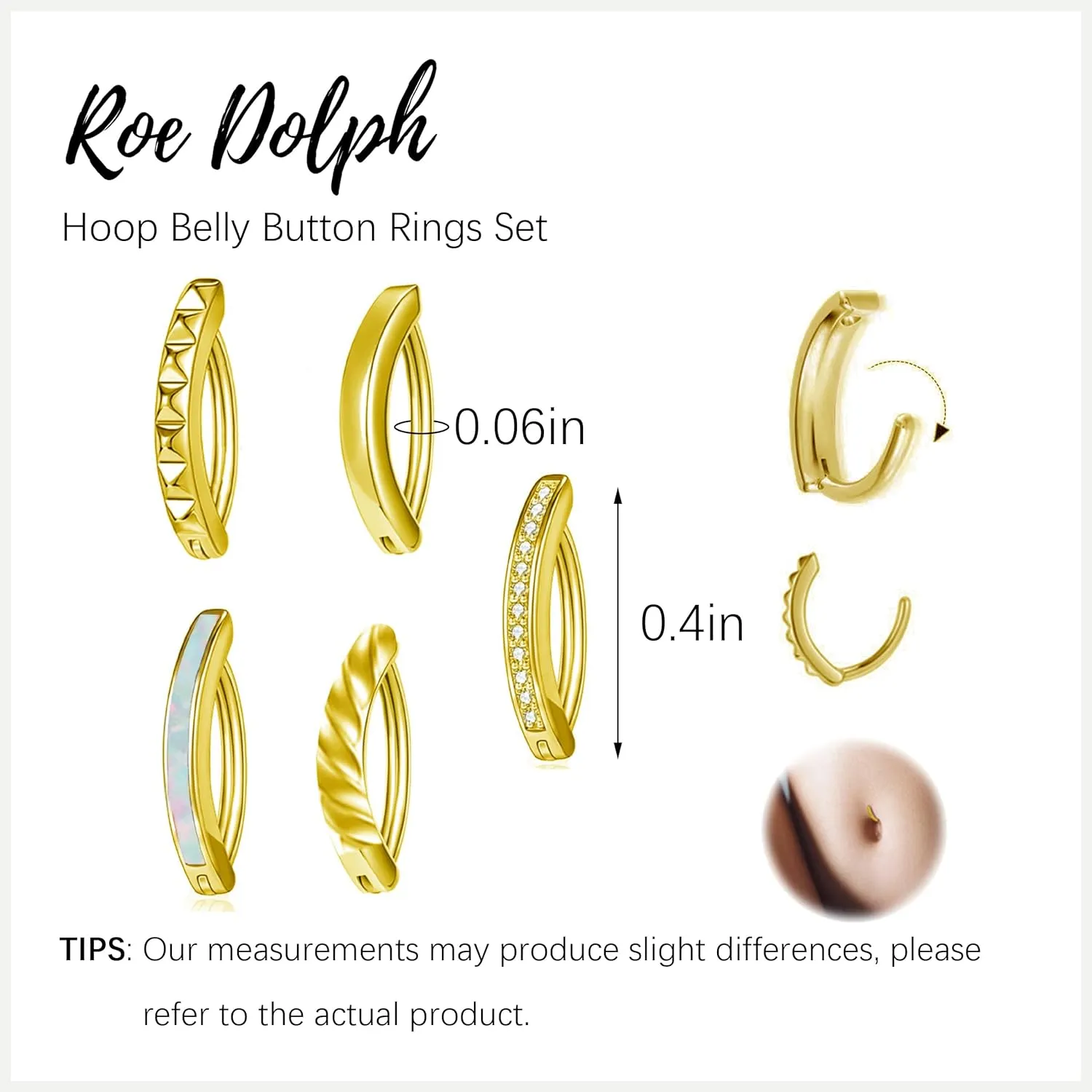 Roe Dolph Gold Belly Button Ring Surgical Steel Belly Button Rings Gold Hoop Belly Rings Small Clicker Belly Button Ring Short Belly Navel Rings Pierced Body Jewelry for Summer Outfits