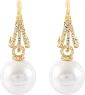 Round Imitation Pearl Hoop Earrings for Women, Jewelry Gifts with Cubic Zirconia, Two Ways to Wear 14K Gold Plated Copper Earrings Jewelry Gifts for Women