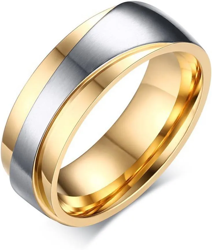 ROWAG 7MM Cubic Zirconia Stainless Steel Womens CZ Couple Wedding Rings for Him and Her Mens Promise Engagement Bands