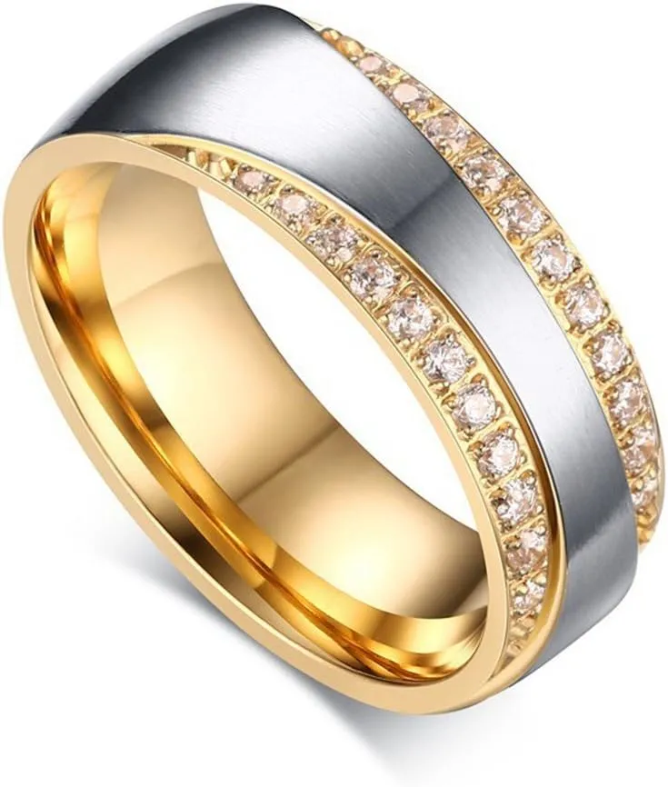 ROWAG 7MM Cubic Zirconia Stainless Steel Womens CZ Couple Wedding Rings for Him and Her Mens Promise Engagement Bands