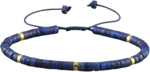 Royal Blue Bracelets Blue Friendship Bracelet Women Blue Braided Bracelet Adjustable Size Handmade Blue Beads Bracelet Symbol of Friendship Braided Wristband (Golden blue)