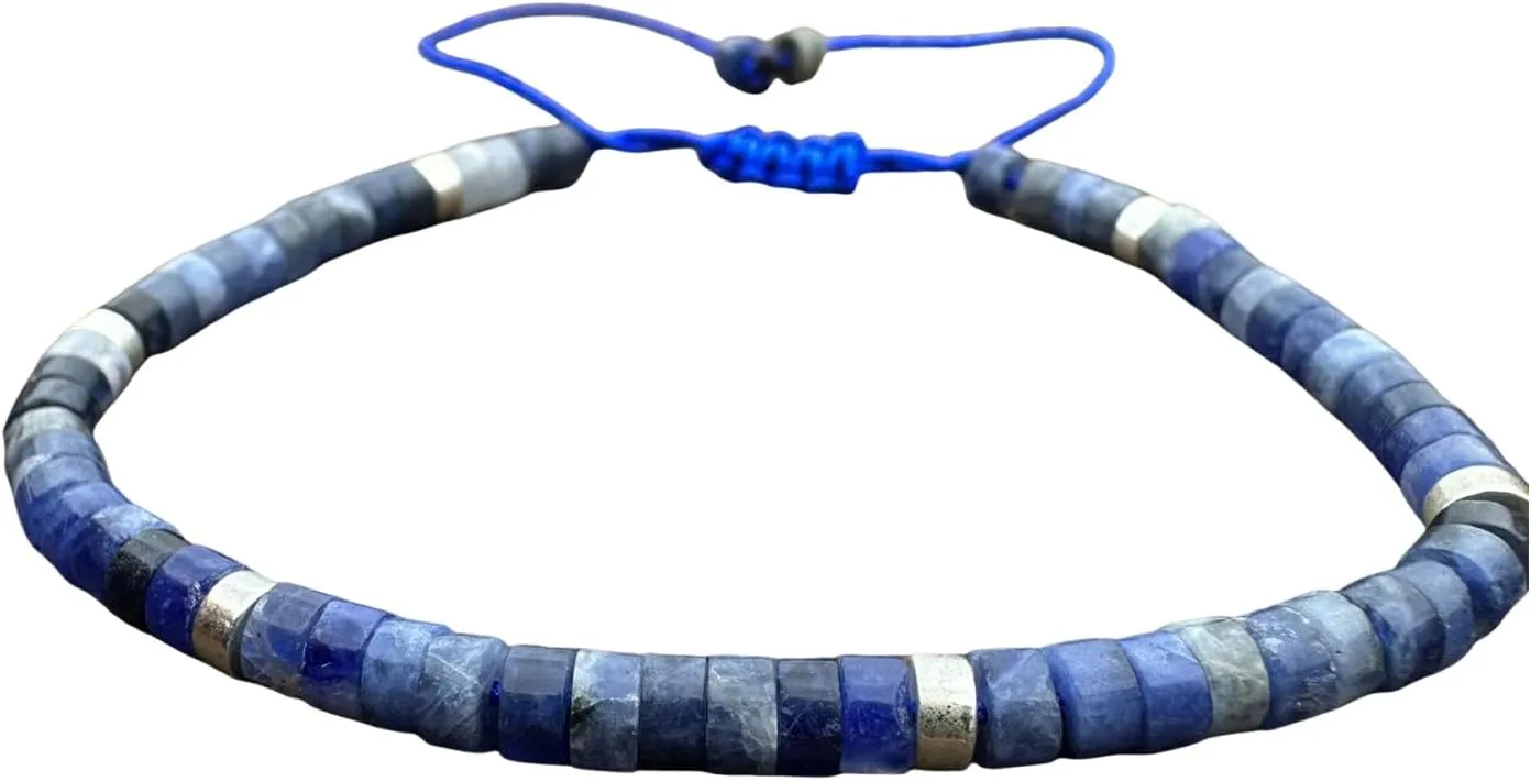Royal Blue Bracelets Blue Friendship Bracelet Women Blue Braided Bracelet Adjustable Size Handmade Blue Beads Bracelet Symbol of Friendship Braided Wristband (Silver blue)